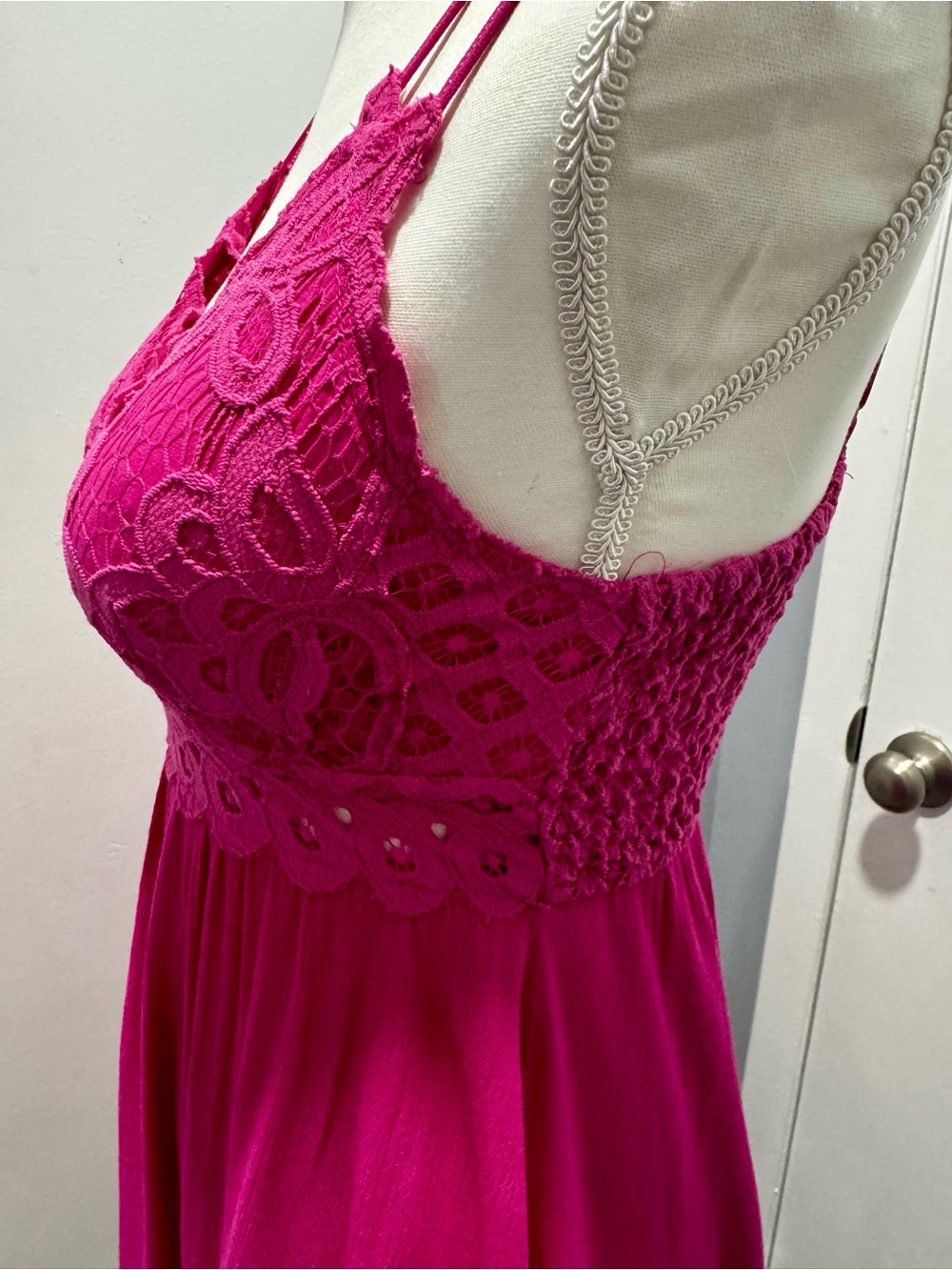 Fuchsia Lace Babydoll Dress with Double Straps - Picture 6 of 6